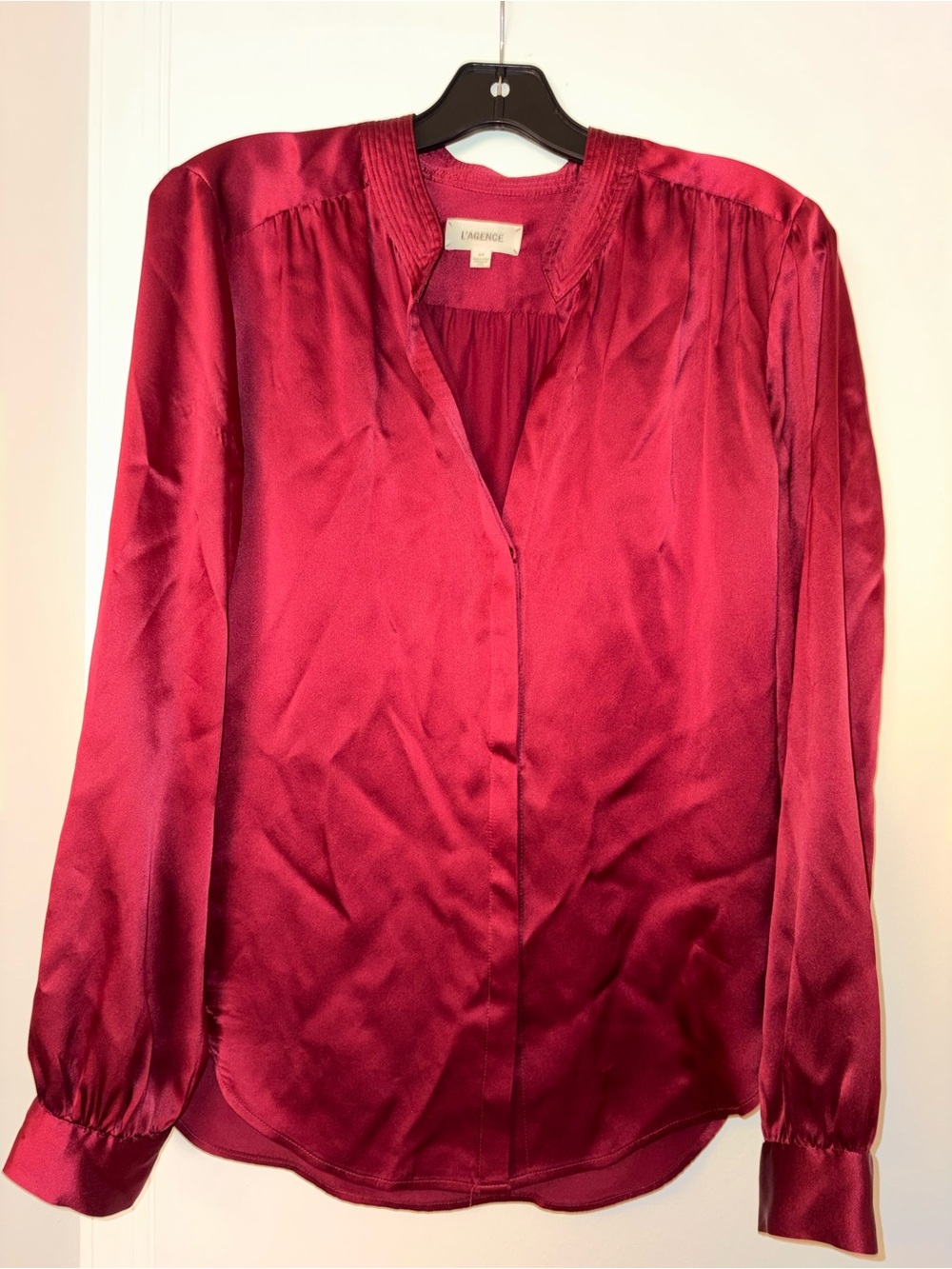 L'AGENCE Wine Red 100% Silk V-Neck Blouse